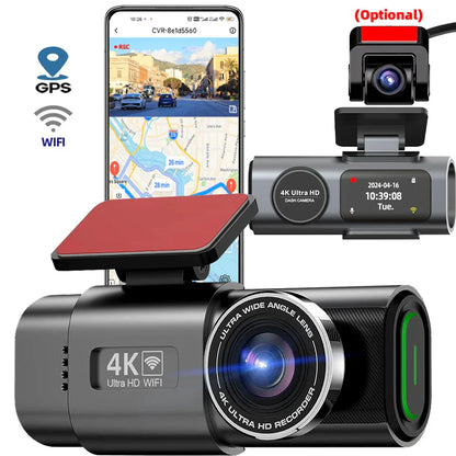 4K UHD Dual Lens Dash Cam Front & Rear | Night Vision, WiFi & GPS Car Dashboard Camera with 24H Parking Mode