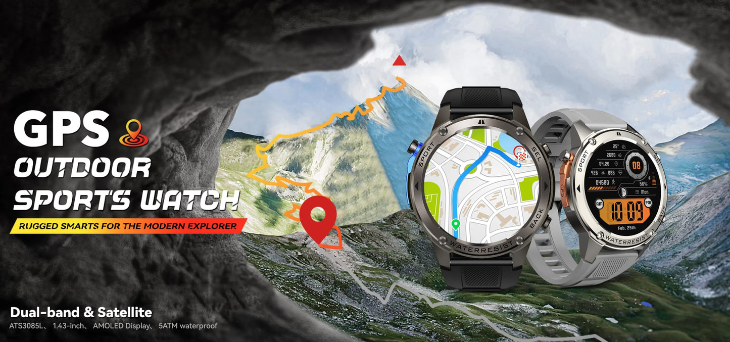 Bardman TrainorX Smartwatch | 1.43" AMOLED | Dual-Freq GPS | 170+ Sports | 5ATM | 30-Day Battery | Orange