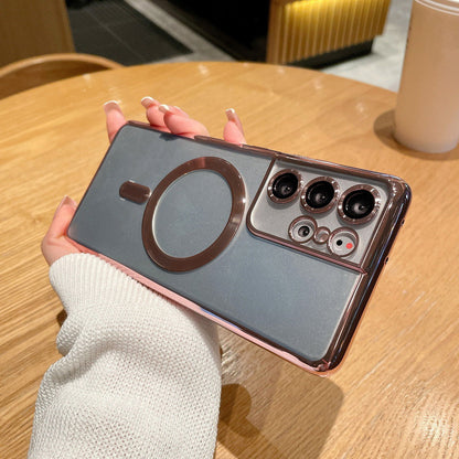 Electroplating Magnetic Transparent Phone Case | Wireless Charging Compatible TPU Cover for Samsung S21, S22 & S23 Series