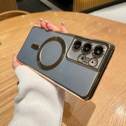 Electroplating Magnetic Transparent Phone Case | Wireless Charging Compatible TPU Cover for Samsung S21, S22 & S23 Series