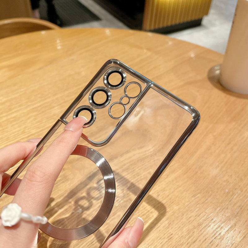 Electroplating Magnetic Transparent Phone Case | Wireless Charging Compatible TPU Cover for Samsung S21, S22 & S23 Series