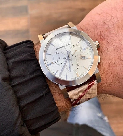 Burberry BU9357 The City Men's Watch | Multicolour Strap | Silver Dial | Quartz | Stainless Steel