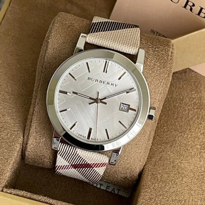 Burberry BU9357 The City Men's Watch | Multicolour Strap | Silver Dial | Quartz | Stainless Steel