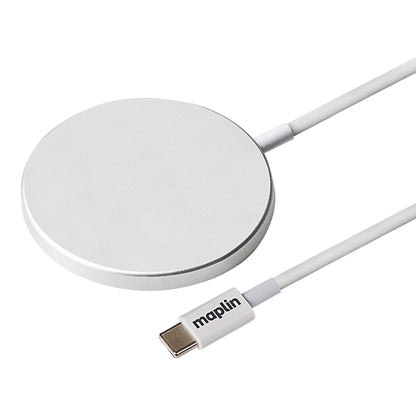 Maplin Magnetic USB-C 15W Wireless Charger | Qi Compatible | iPhone & Android | 55mm Compact Pad