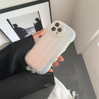 Gradient Laser iPhone Case with Wrist Strap – Shockproof, Anti-Fingerprint Silicone Cover