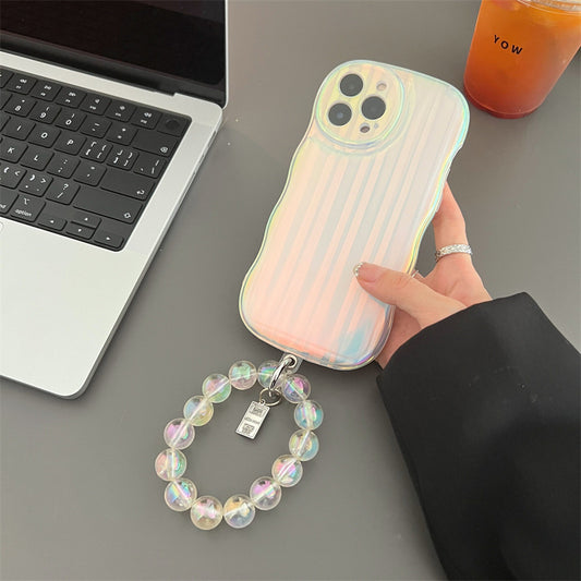 Gradient Laser iPhone Case with Wrist Strap – Shockproof, Anti-Fingerprint Silicone Cover