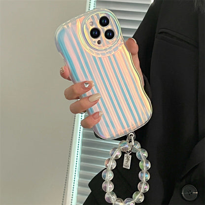 Gradient Laser iPhone Case with Wrist Strap – Shockproof, Anti-Fingerprint Silicone Cover
