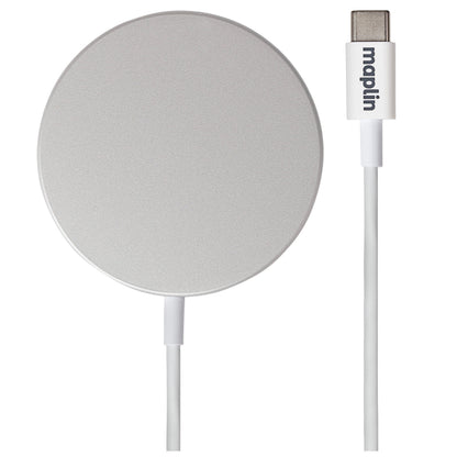 Maplin Magnetic USB-C 15W Wireless Charger | Qi Compatible | iPhone & Android | 55mm Compact Pad