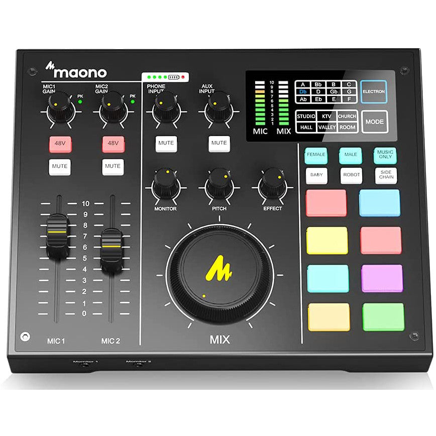 Maono MAONOCASTER AU-AM100 Portable Podcast Console | 4-Channel Mixer | Live FX | 5000mAh Battery