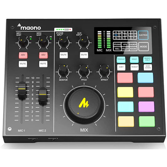 Maono MAONOCASTER AU-AM100 Portable Podcast Console | 4-Channel Mixer | Live FX | 5000mAh Battery