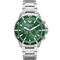 Emporio Armani AR11500 Diver Men's Watch | 43mm | Green Dial | Chronograph | 100M WR | Stainless Steel