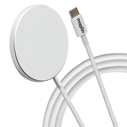 Maplin Magnetic USB-C 15W Wireless Charger | Qi Compatible | iPhone & Android | 55mm Compact Pad