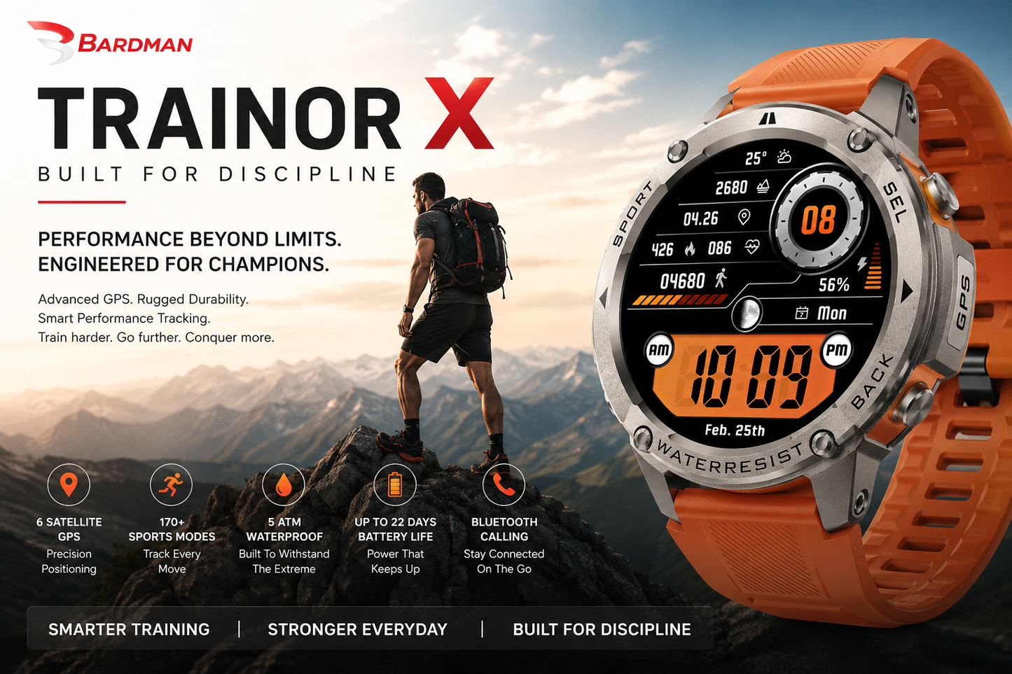 Bardman TrainorX Smartwatch | 1.43" AMOLED | Dual-Freq GPS | 170+ Sports | 5ATM | 30-Day Battery