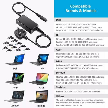 RNC 65W Universal Laptop Charger | 11 Tips | 100-240V | Asus, Lenovo, Dell, Acer, Toshiba & More