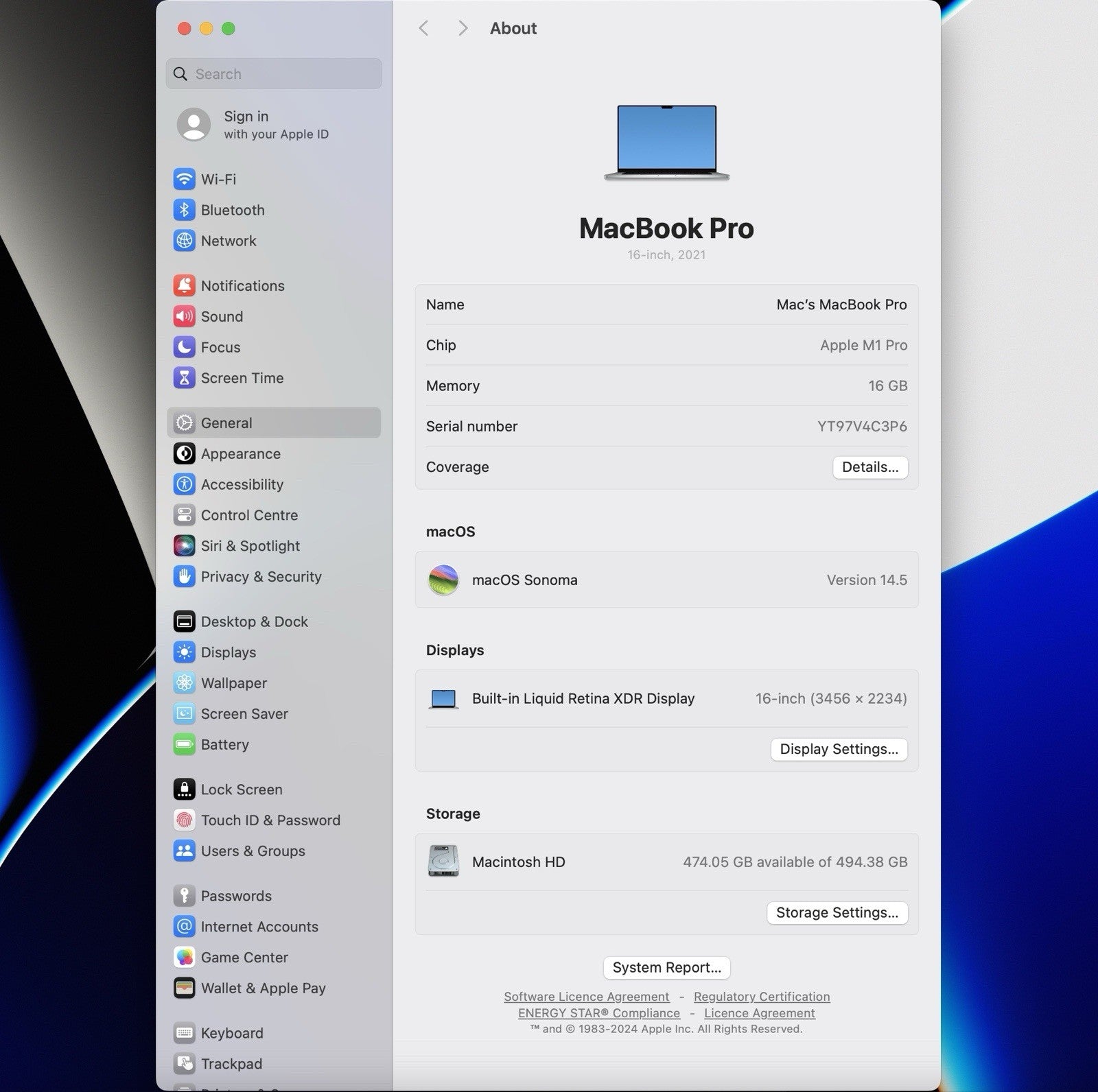 Apple MacBook Pro Retina 16" 2021 - 512GB SSD 16GB Ram - 10C CPU 16C GPU M1 Pro