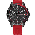 Tommy Hilfiger 1791722 Bank Men's Watch | Red Silicone Strap | Black Dial | Quartz | 50M WR